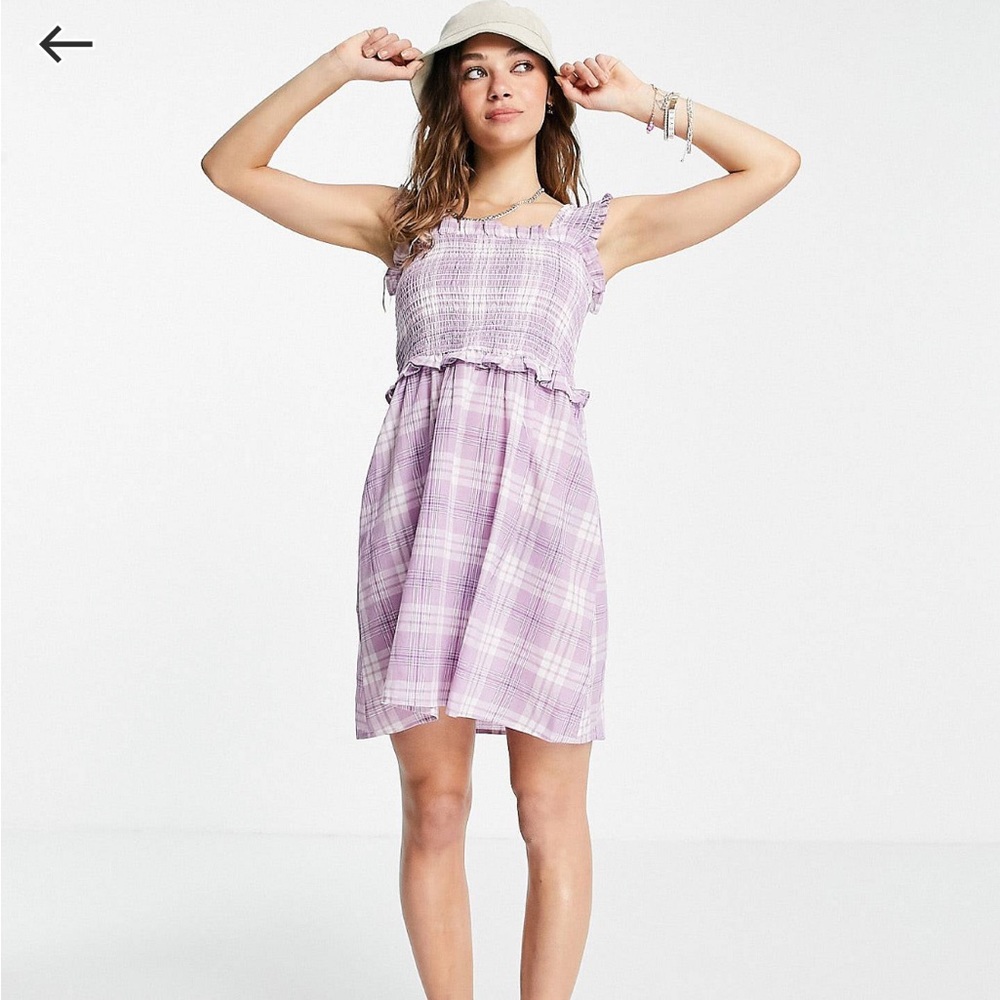 ASOS• violet romance shirred mini dress in lilac checker